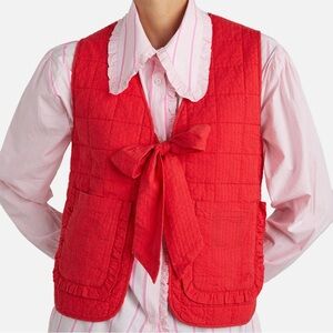 Damson Madder cotton red gilet with bow